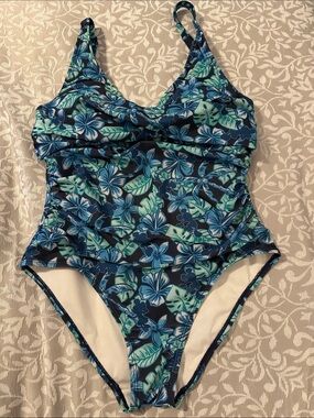 Disney Navy and Aqua Floral One-Piece Swimsuit